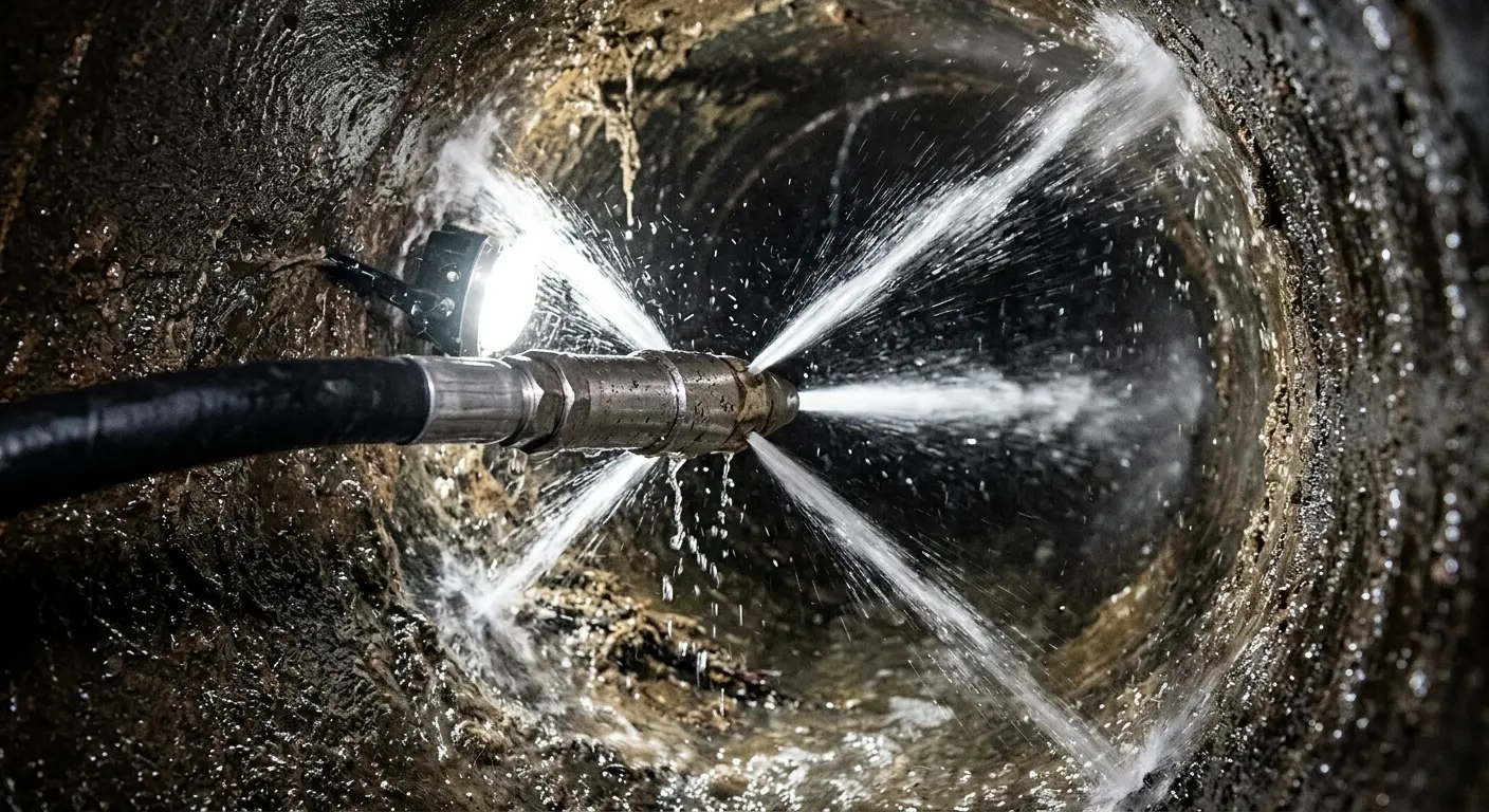 High-pressure hydro jetting nozzle cleaning sewer pipe for Storm Drain Cleaning in Rockton